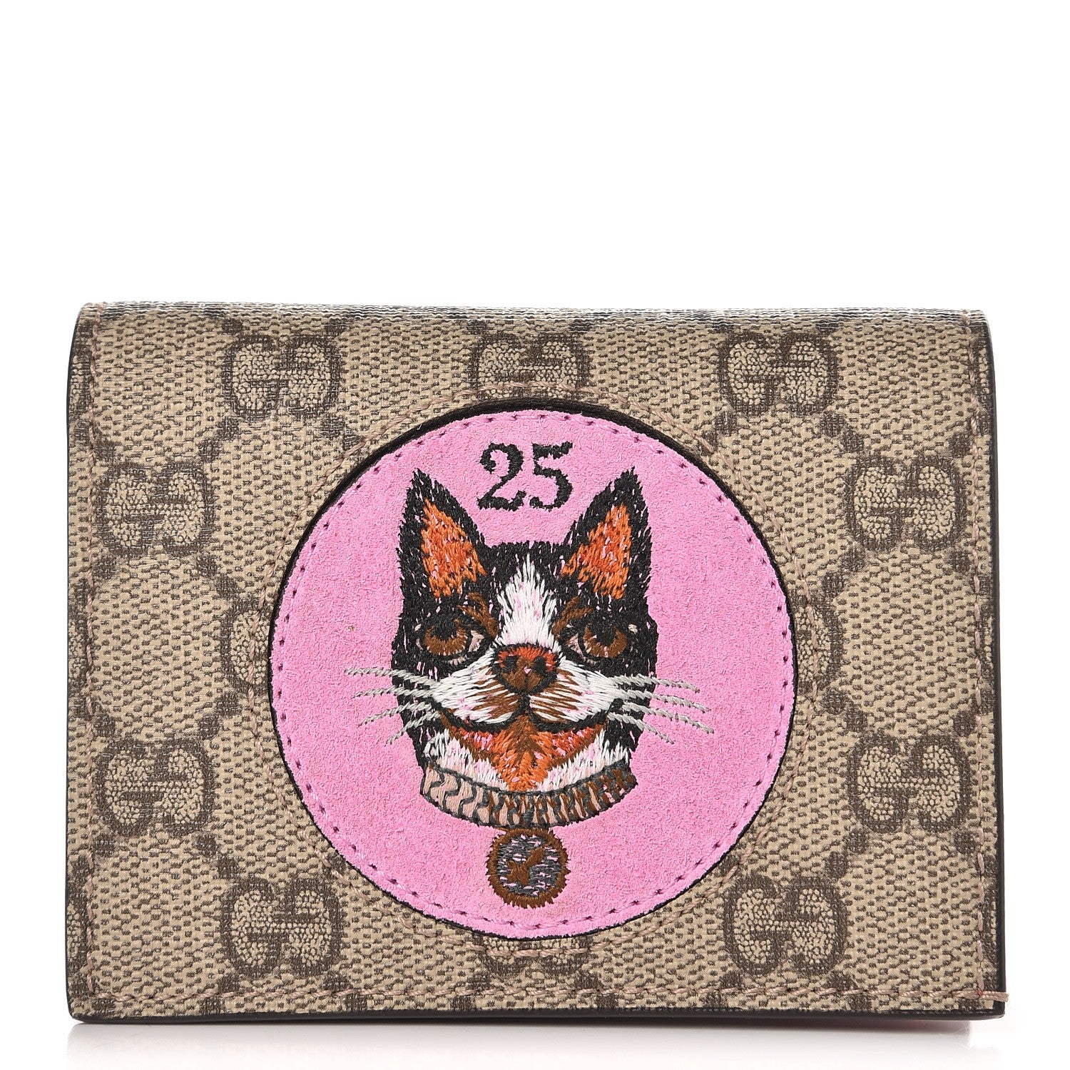 Gucci GG Supreme Monogram Bosco Patch Card Case Wallet Beige Malva Hibiscus Red 1 of 8