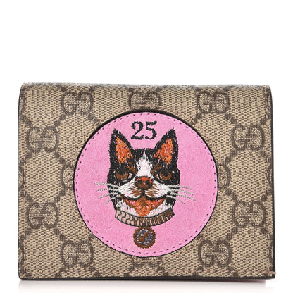 Gucci GG Supreme Monogram Bosco Patch Card Case Wallet Beige Malva Hibiscus Red 1 of 8