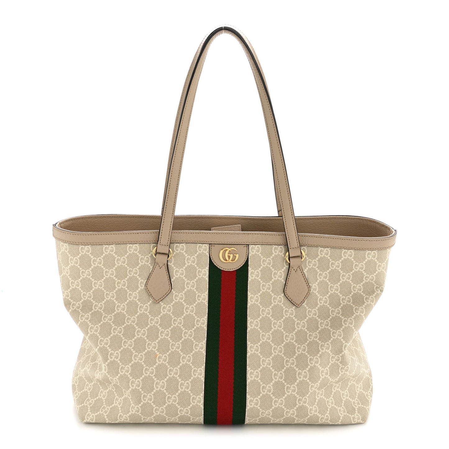 GG Supreme Monogram Textured Dollar Calfskin Web Large Ophidia Shopping Tote Beige Mystic White Oatmeal