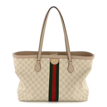 Gucci GG Supreme Monogram Textured Dollar Calfskin Web Large Ophidia Shopping Tote Beige Mystic White Oatmeal 1 of 13
