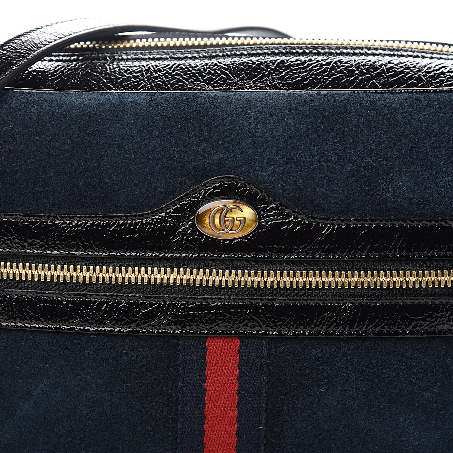 Suede Patent Web Small Ophidia Shoulder Bag Blue Black