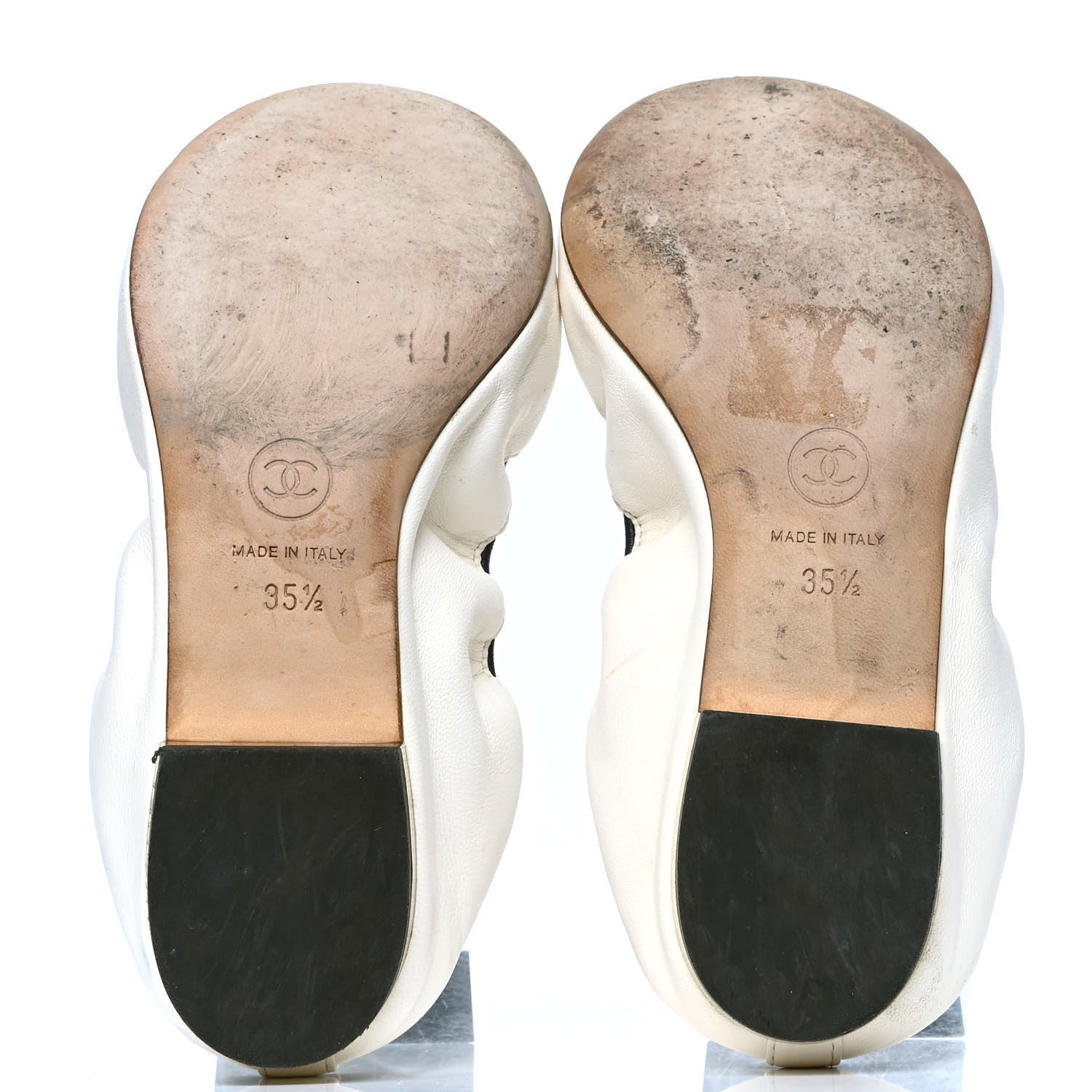 Chanel Lambskin Camellia Cap Toe Ballerina Flats 35.5 White Black 5 of 7