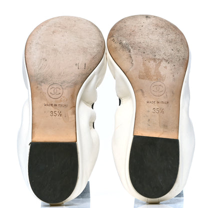 Chanel Lambskin Camellia Cap Toe Ballerina Flats 35.5 White Black 5 of 7