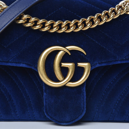 Gucci Velvet Matelasse Mini GG Marmont Shoulder Bag Cobalt Blue 8 of 11