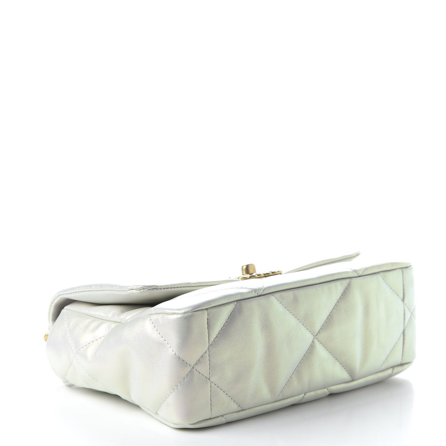 Iridescent Calfskin Quilted Medium 19 Flap White