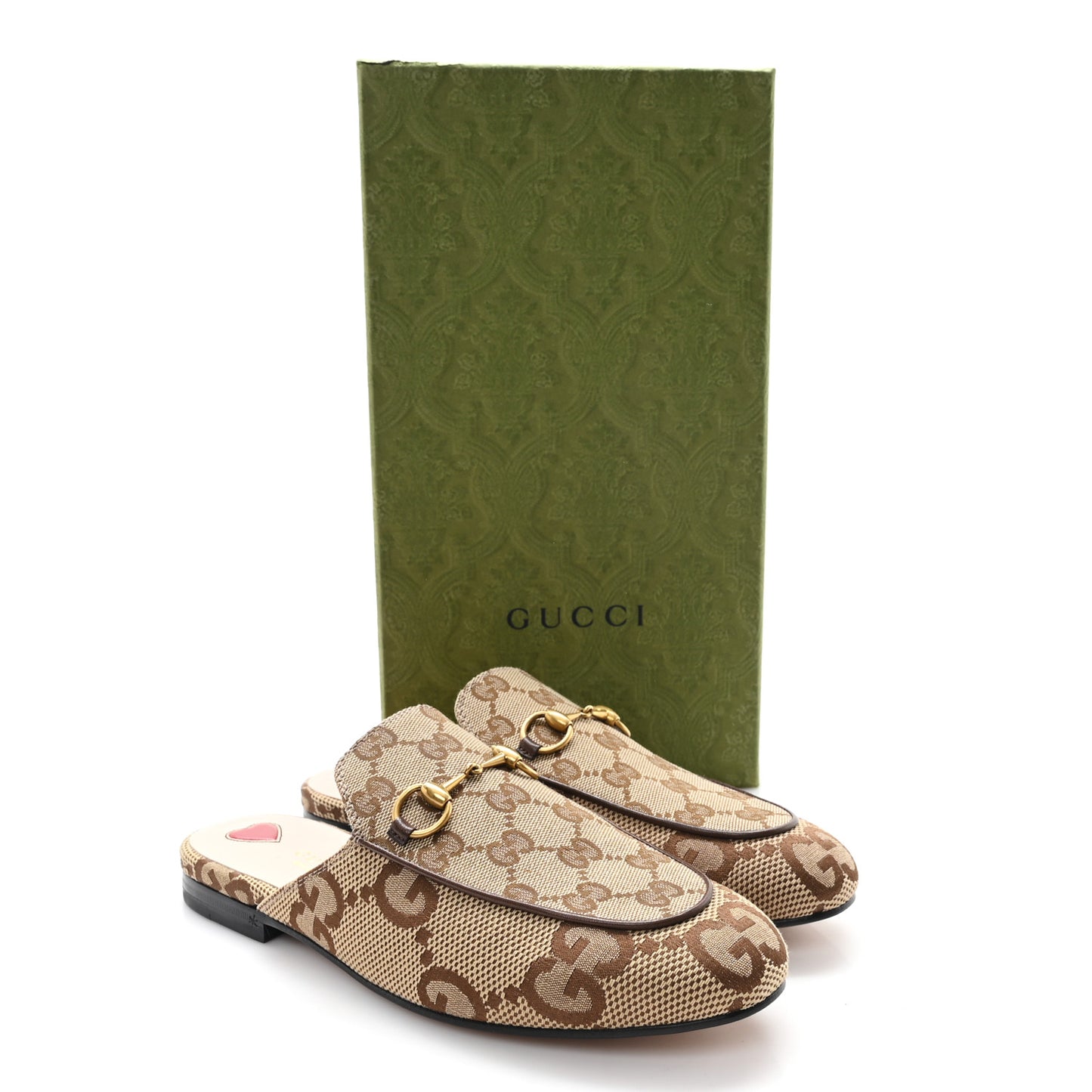 Monogram Jumbo GG Malaga Kid Womens Princetown Slippers 37 Camel Ebony New Acero Beige