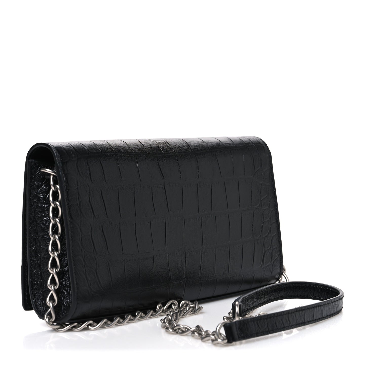 Crocodile Embossed Calfskin Classic Silver Hardware Le City Wallet On Chain Silver
