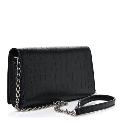 Balenciaga Crocodile Embossed Calfskin Classic Silver Hardware Le City Wallet On Chain Silver 3 of 10
