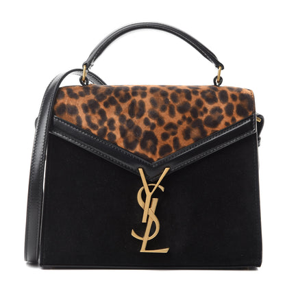 Saint Laurent Suede Leopard Print Mini Classic Monogram Cassandra Top Handle Manto Naturale Black 1 of 10