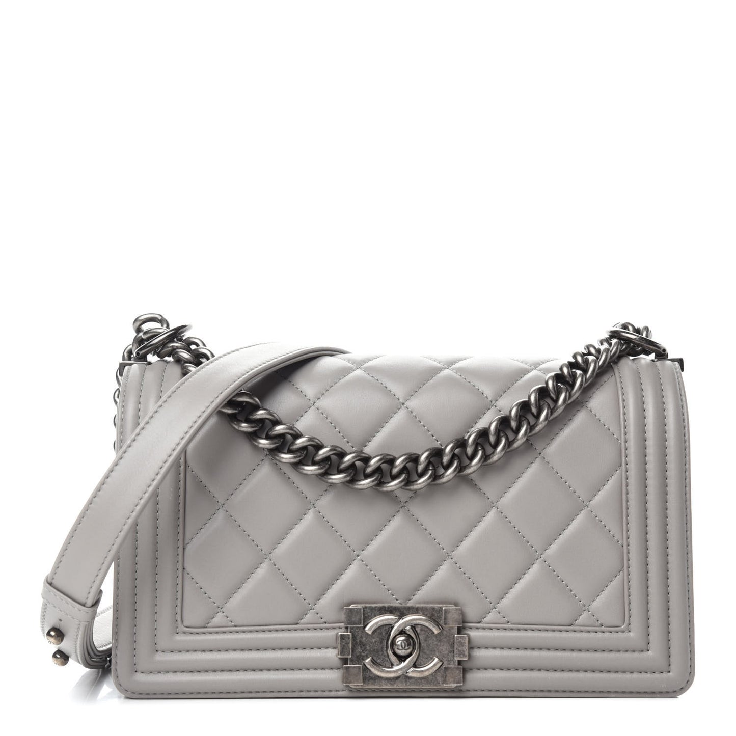 Calfskin Quilted Medium Boy Flap Grey