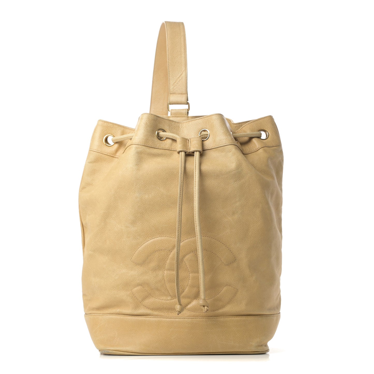 Caviar Drawstring Sling Backpack Beige