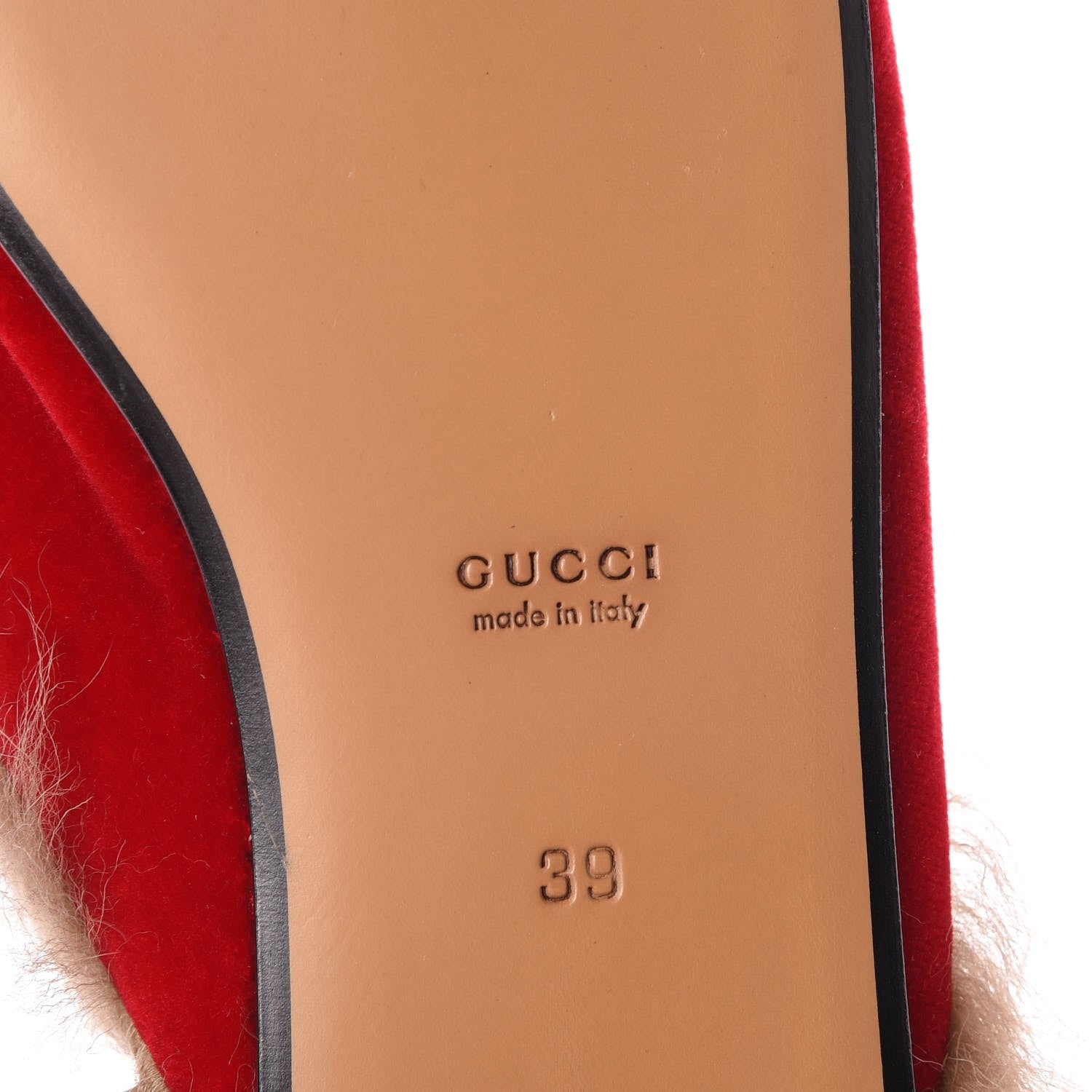 Gucci Velvet Fur Womens Princetown Slippers 39 Hibiscus Red 7 of 7