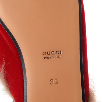 Gucci Velvet Fur Womens Princetown Slippers 39 Hibiscus Red 7 of 7