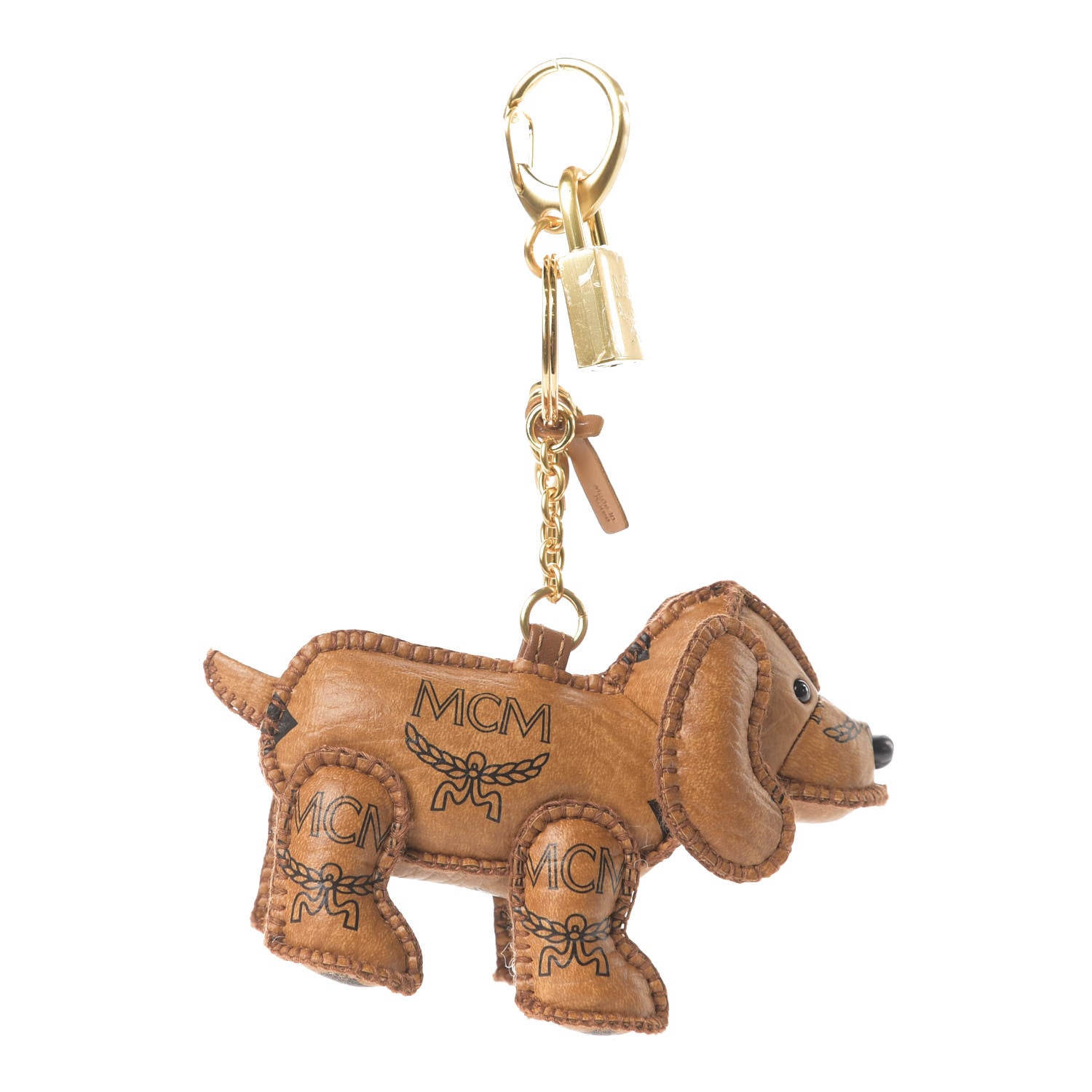 MCM Visetos Dog Key Ring Bag Charm Cognac 1 of 6