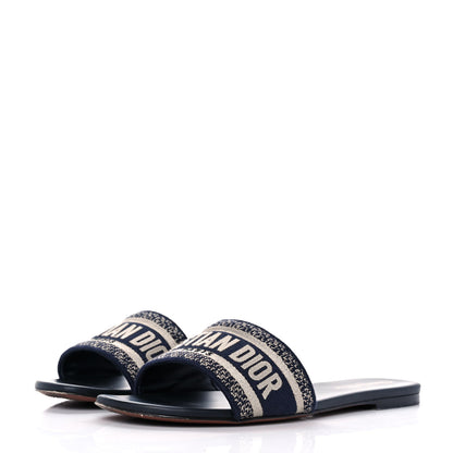 Christian Dior Canvas Embroidered Dway Mules Slide Sandals 41 Deep Blue 3 of 9