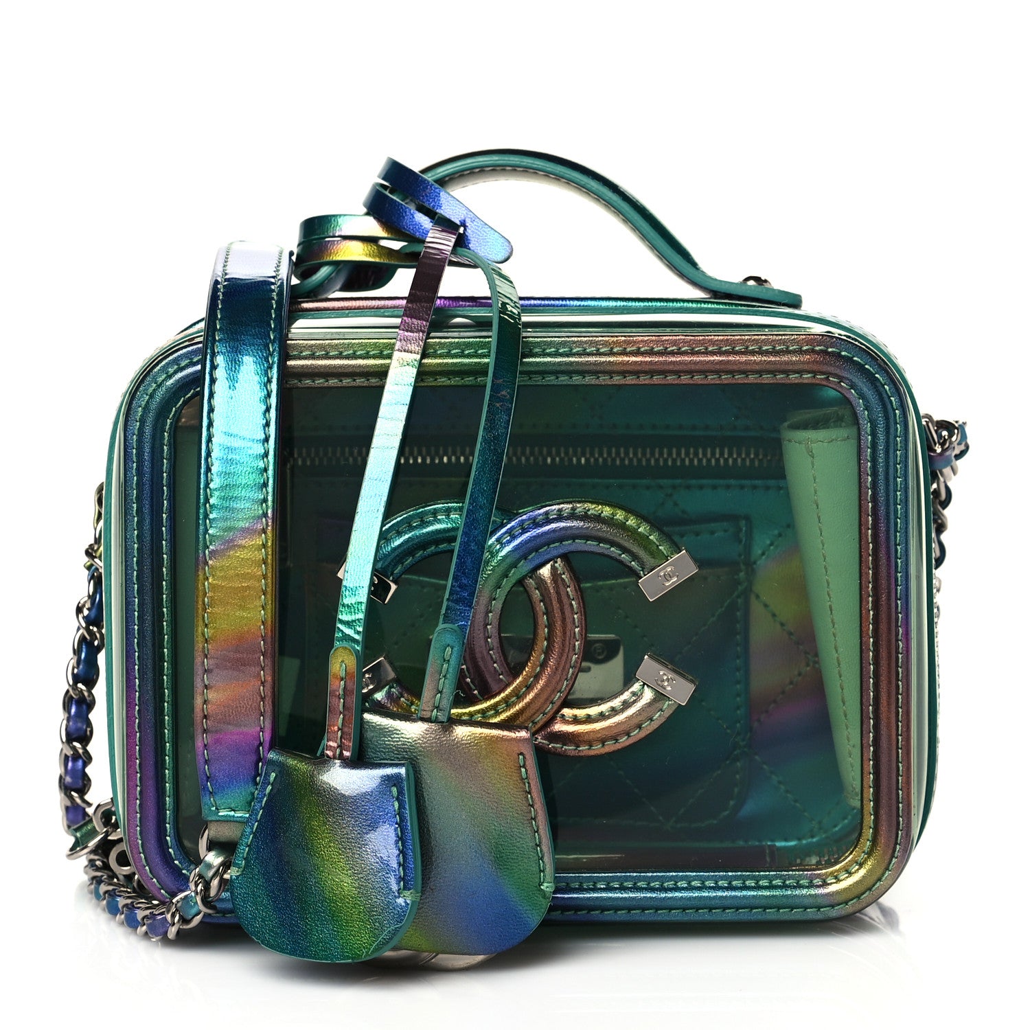 Chanel PVC Patent Calfskin Patent Lambskin Small CC Vanity Case Green 1 of 10
