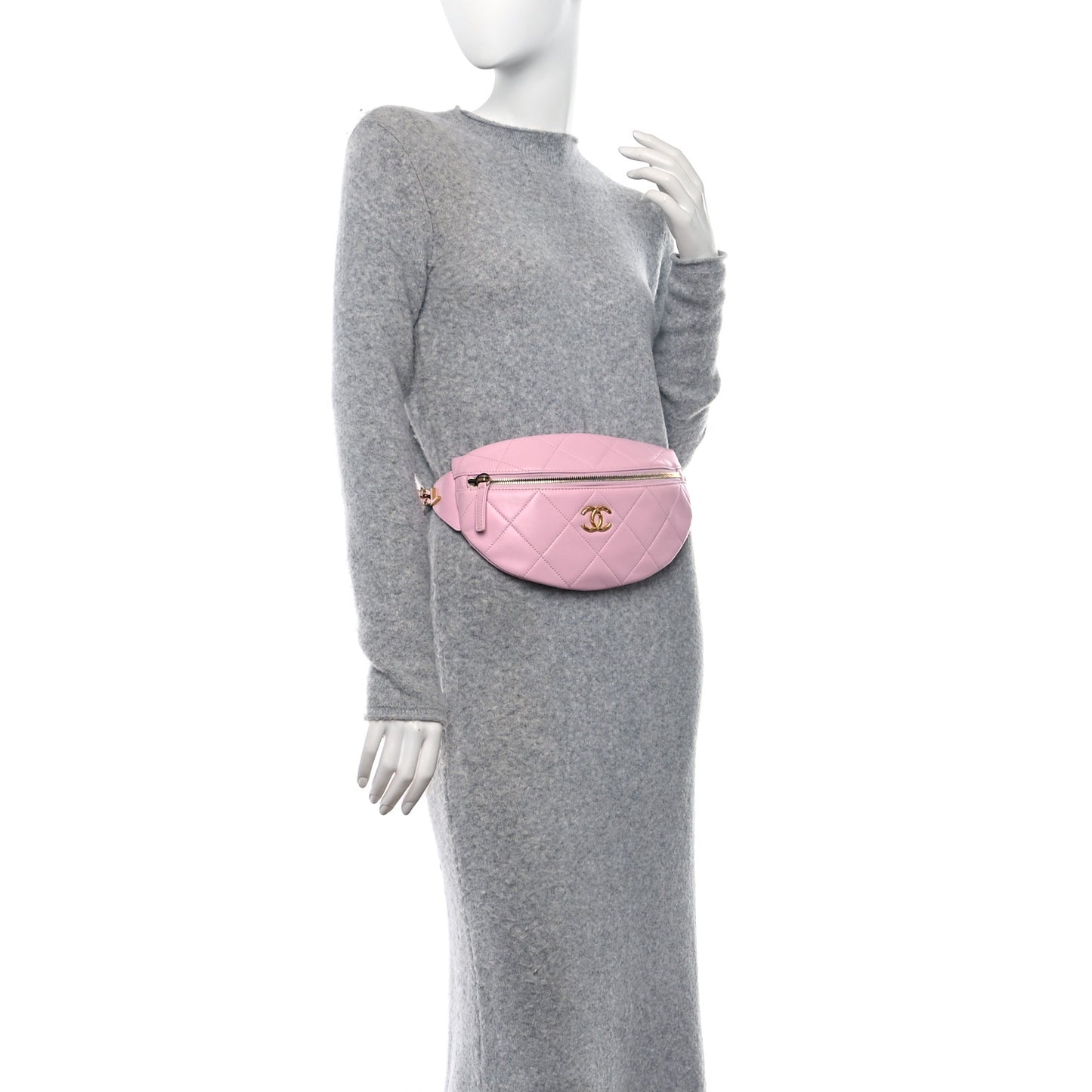Lambskin Enamel Quilted Waist Bag Light Pink