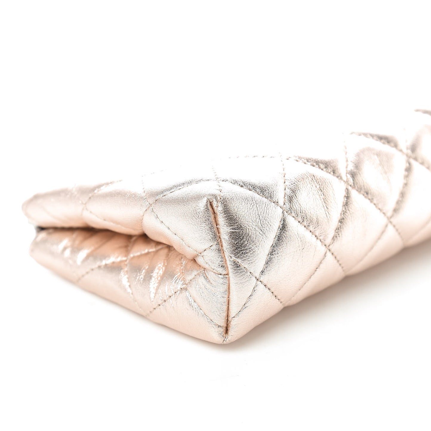 Metallic Lambskin Quilted Cosmetic Pouch Light Pink