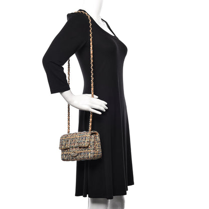 Chanel Tweed Quilted Mini Rectangular Flap Gold Blue 2 of 10
