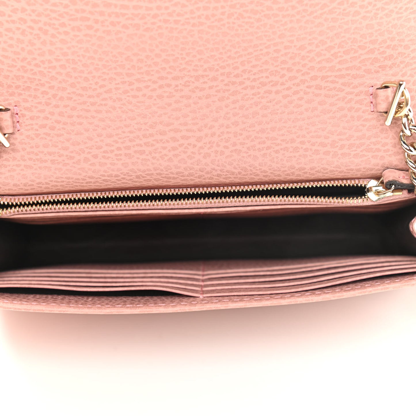 Dollar Calfskin Interlocking G Chain Wallet Soft Pink