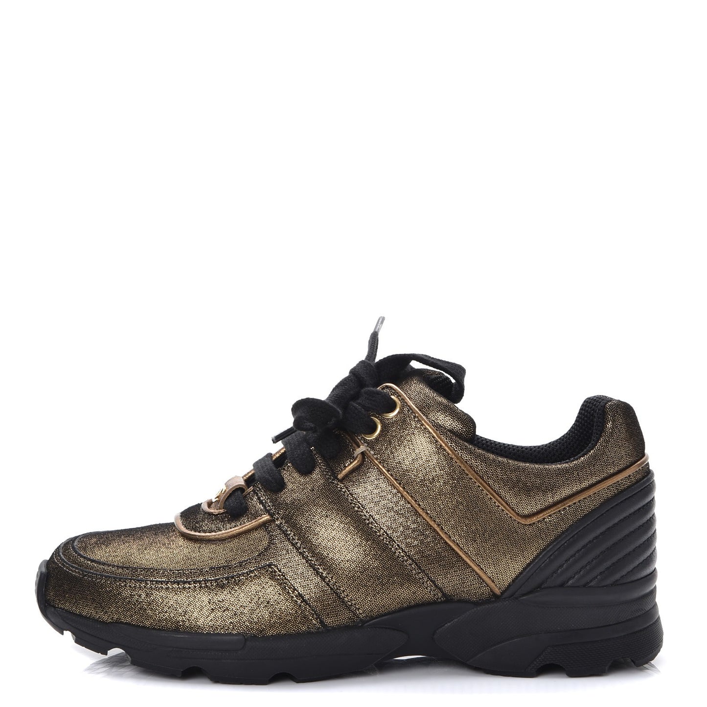 Metallic Fabric Calfskin Womens CC Sneakers 36 Golden Brown