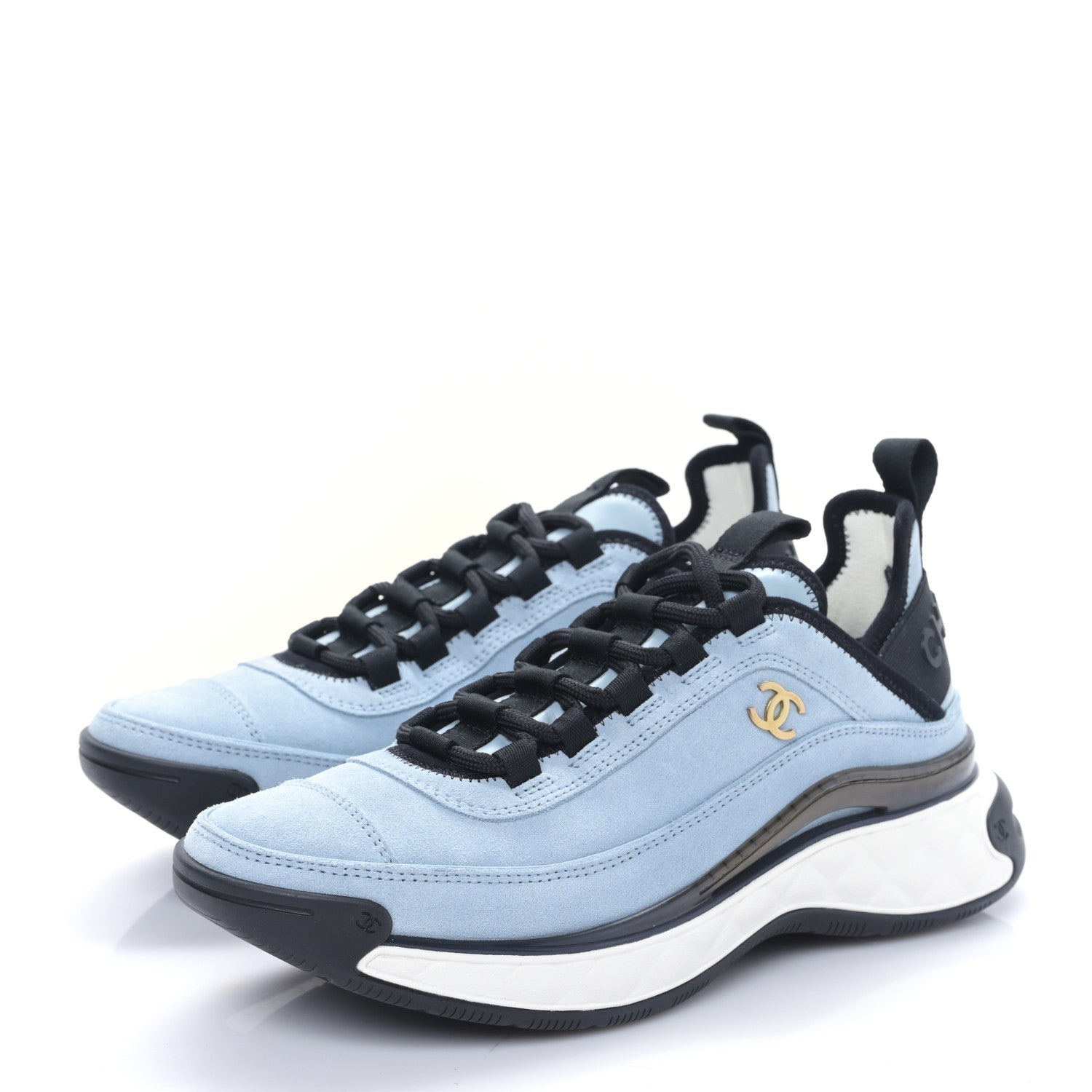 Chanel Suede Calfskin Nylon Grosgrain CC Sneakers 36.5 Light Blue 3 of 9