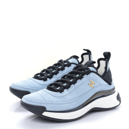 Chanel Suede Calfskin Nylon Grosgrain CC Sneakers 36.5 Light Blue 3 of 9