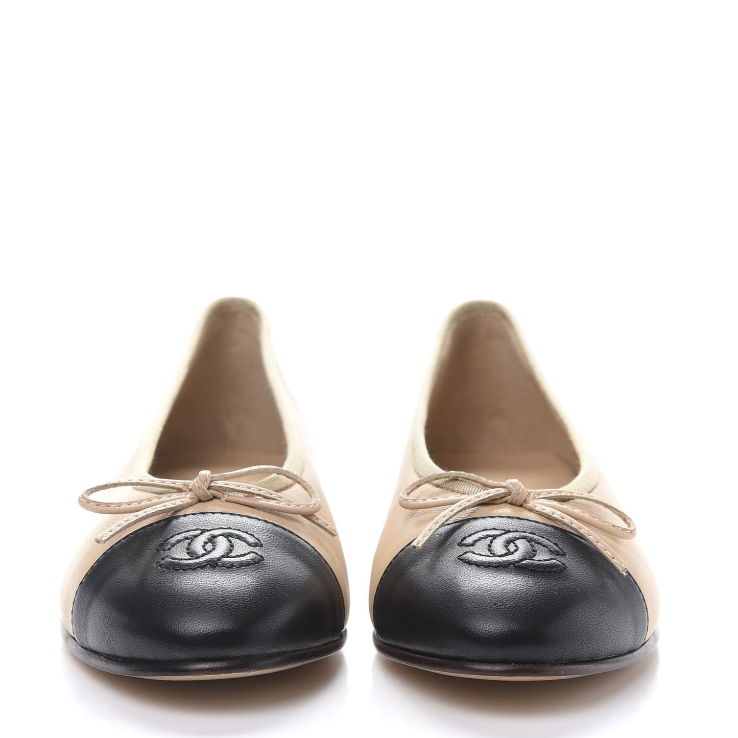 Lambskin Cap Toe CC Ballerina Flats 35 Beige Black