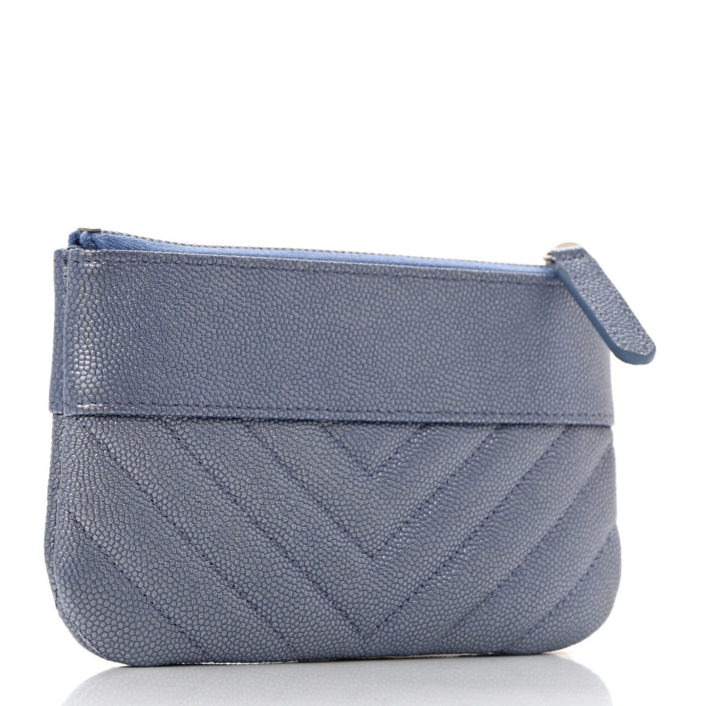 Metallic Caviar Chevron Quilted Small Vintage Mademoiselle Cosmetic Case Blue