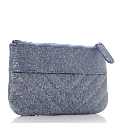 Chanel Metallic Caviar Chevron Quilted Small Vintage Mademoiselle Cosmetic Case Blue 3 of 8