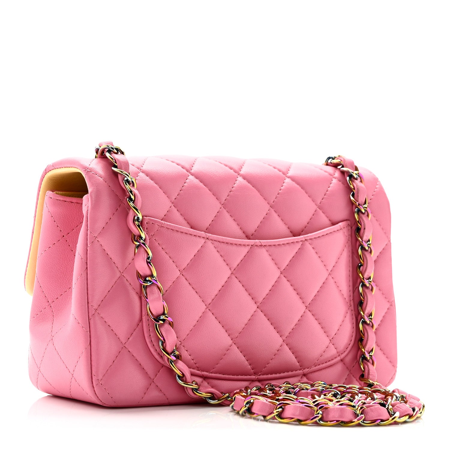 Chanel Lambskin Quilted Mini Rectangular Flap Pink Yellow 3 of 10