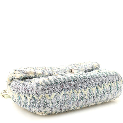 Chanel Tweed Quilted Mini Rectangular Flap Light Green Silver White 4 of 11