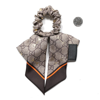 Gucci Silk Twill GG Monogram Gold Horsebity Bow Scrunchie Brown Orange 2 of 3
