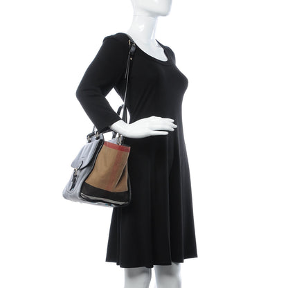 Burberry Canvas Mega Check Grained Calfskin Medium Harcourt Satchel Black 2 of 12