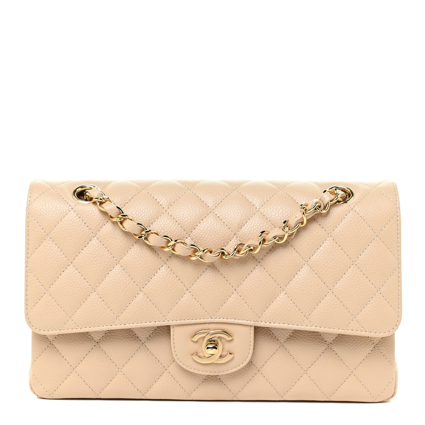 Caviar Quilted Medium Double Flap Beige Clair