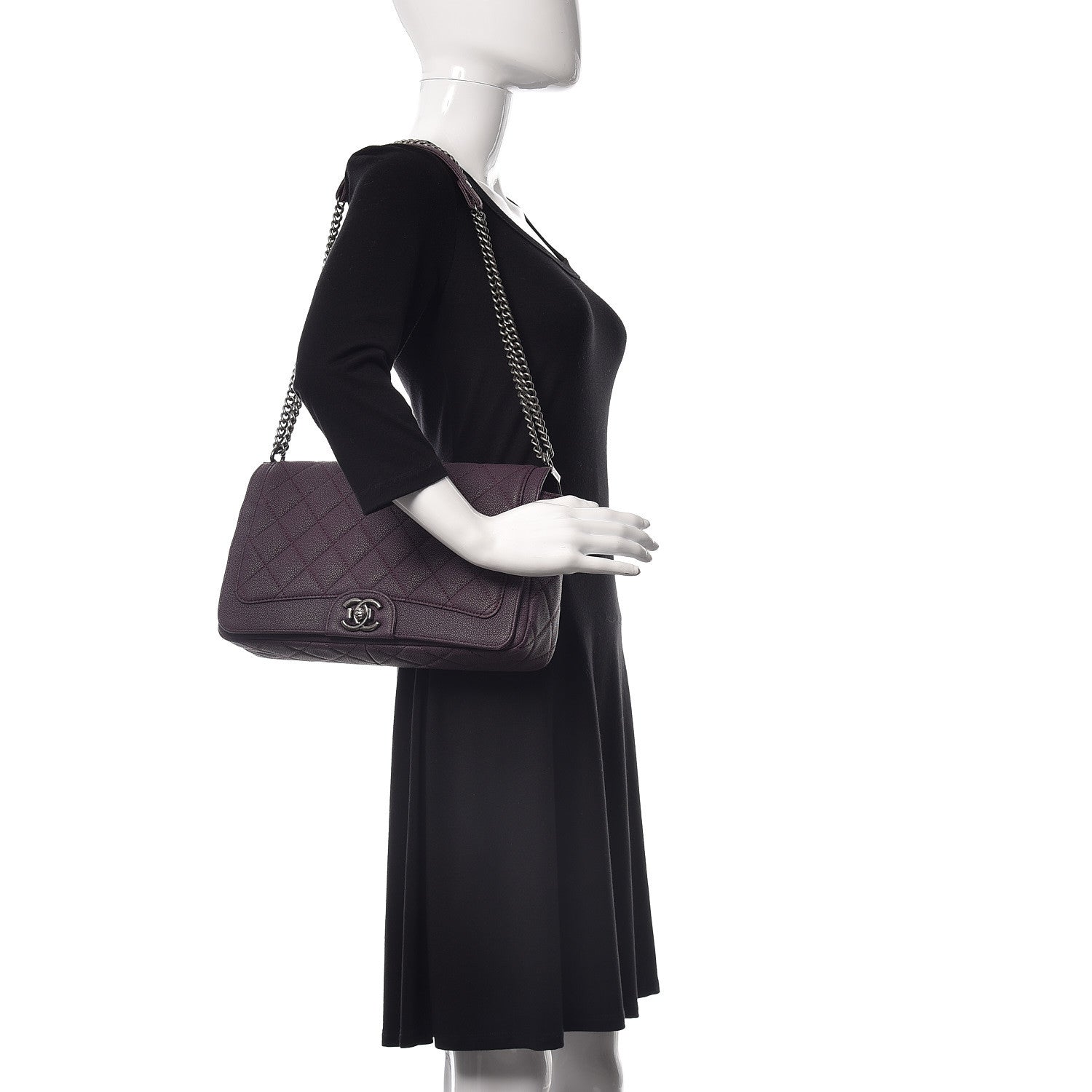 Chanel Washed Caviar Quilted Large Turn Around Ligne Flap Dark Purple 2 of 16
