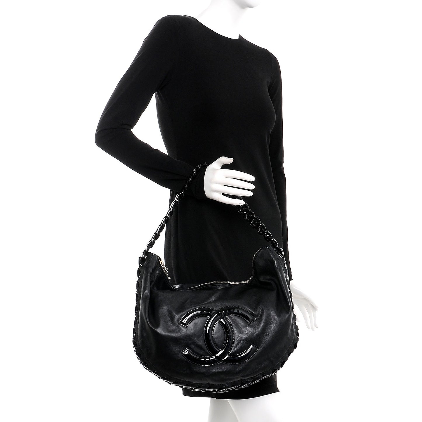 Calfskin Modern Chain Hobo Black