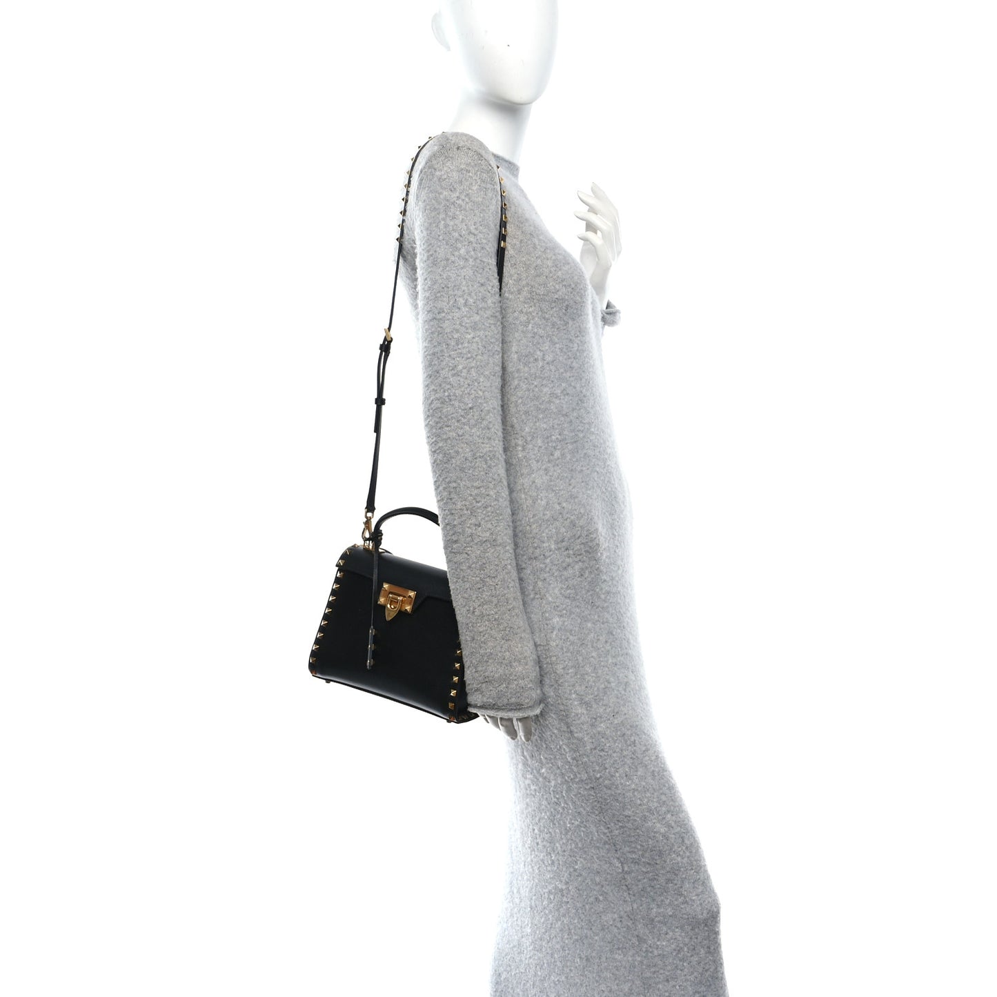 Grainy Calfskin Small Rockstud Alcove Top-Handle Flap Bag Black