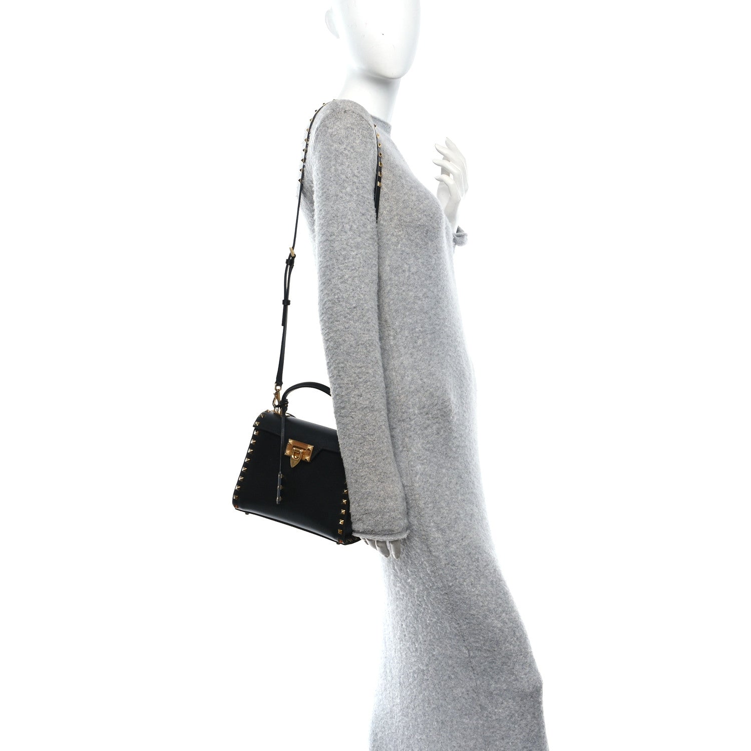Valentino Garavani Grainy Calfskin Small Rockstud Alcove Top-Handle Flap Bag Black 2 of 10