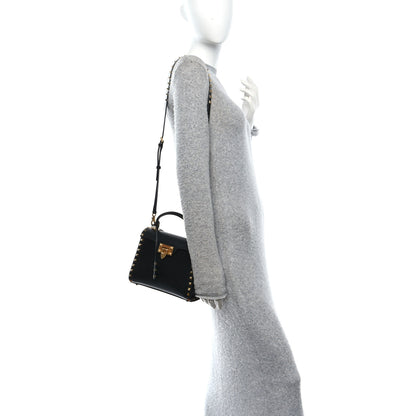 Valentino Garavani Grainy Calfskin Small Rockstud Alcove Top-Handle Flap Bag Black 2 of 10