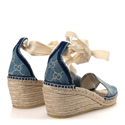 Gucci New Denim GG Monogram Pilar Ankle Wrap Espadrille Wedge Sandals 41 Light Blue 5 of 10