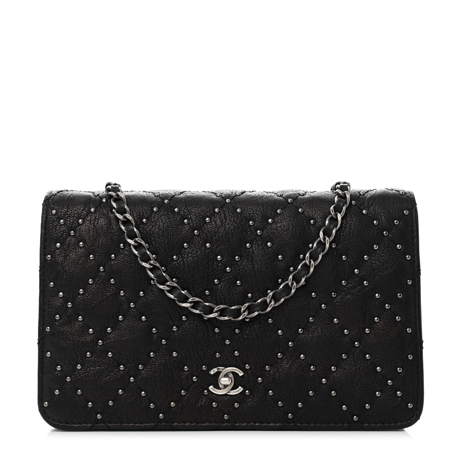 Chanel Crumpled Lambskin Studded Paris Dallas Wallet On Chain WOC Black 1 of 14