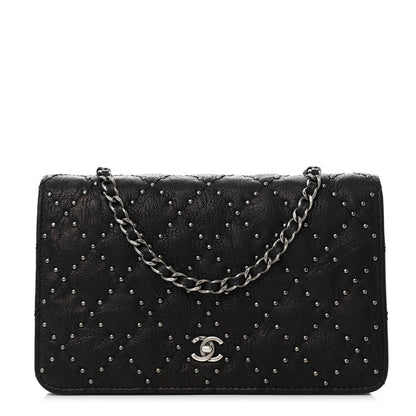 Chanel Crumpled Lambskin Studded Paris Dallas Wallet On Chain WOC Black 1 of 14