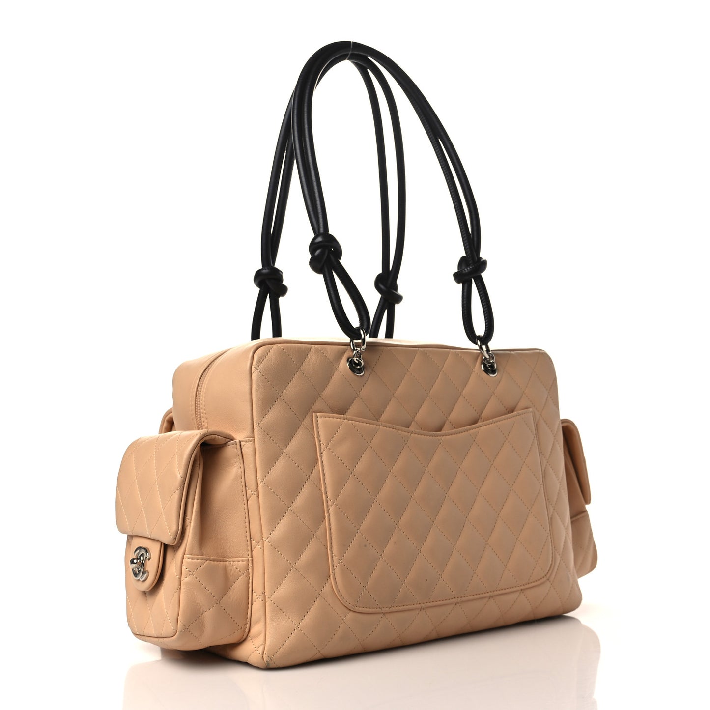 Calfskin Quilted Large Cambon Multipocket Reporter Beige Black