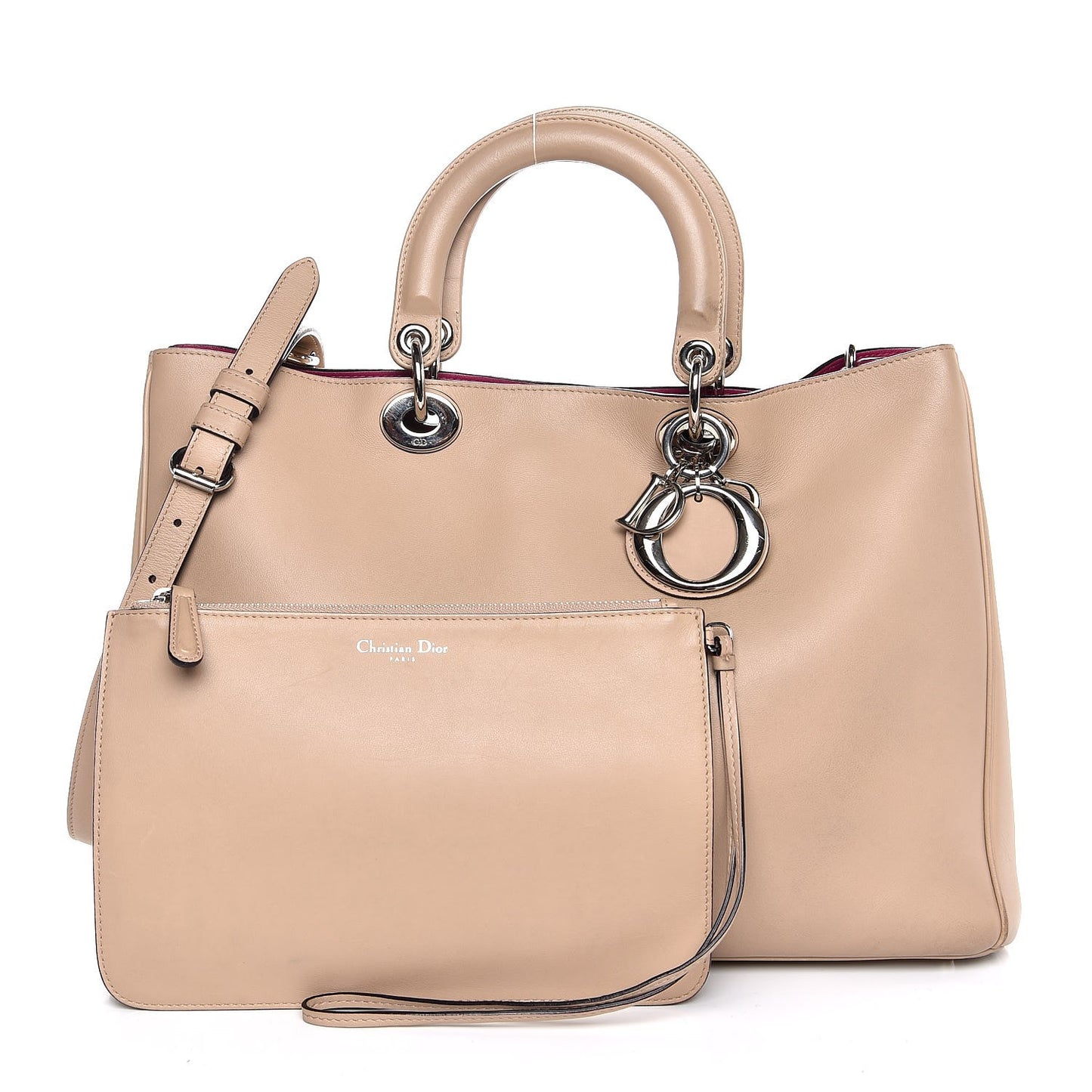 Smooth Calfskin Large Diorissimo Tote Beige Fuchsia