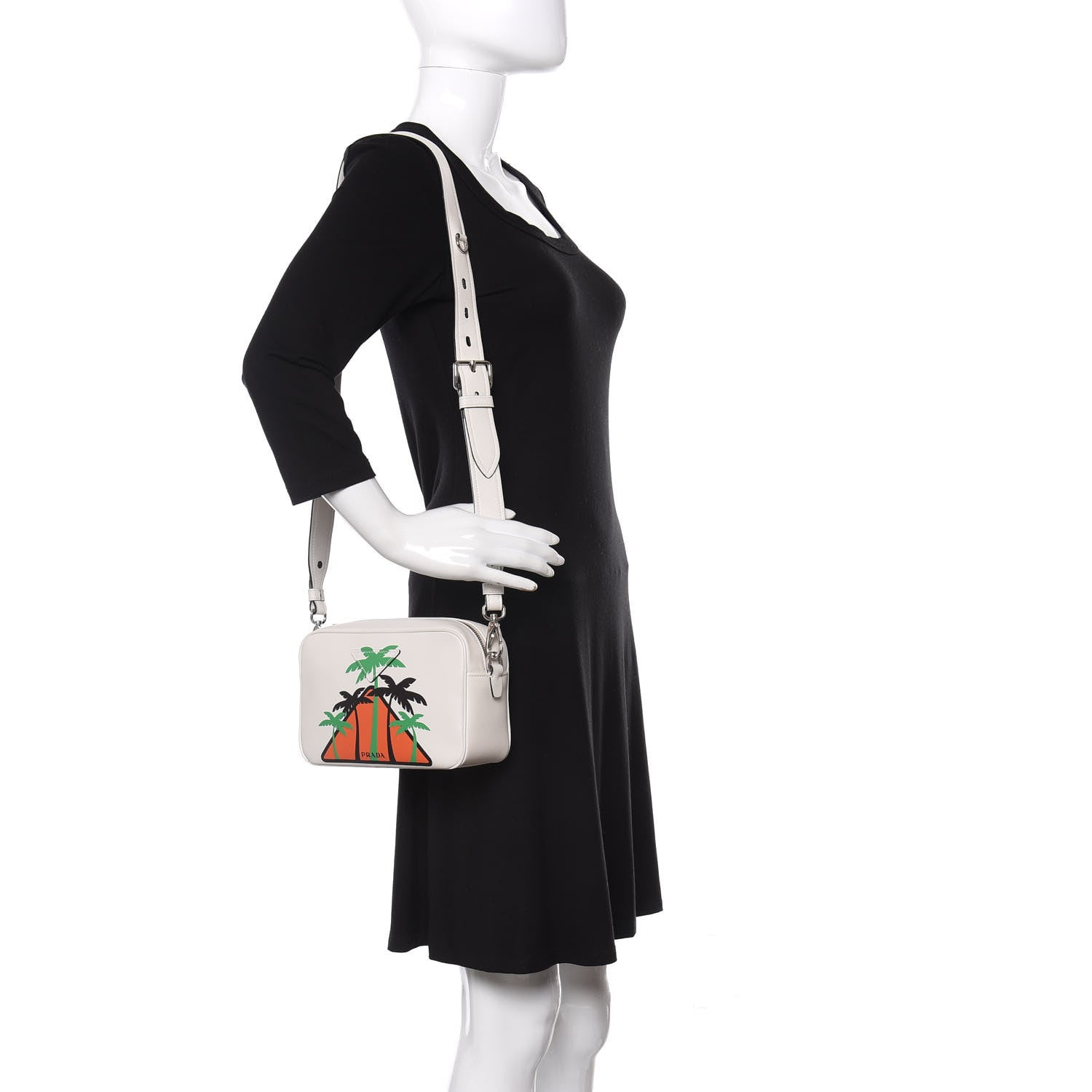 Prada City Calf Palm Tree Print Camera Bag White Papaya 2 of 11