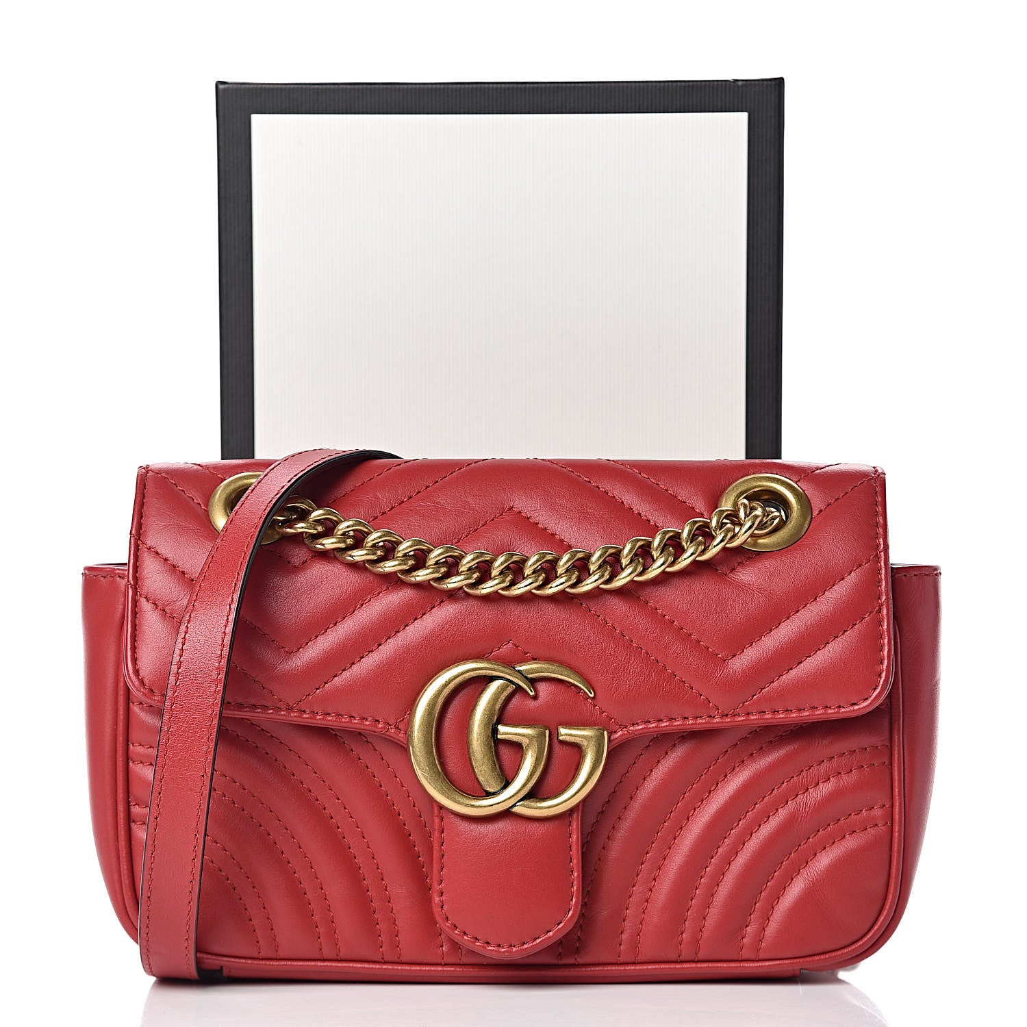 Gucci Calfskin Matelasse Mini GG Marmont Shoulder Bag Hibiscus Red 11 of 11