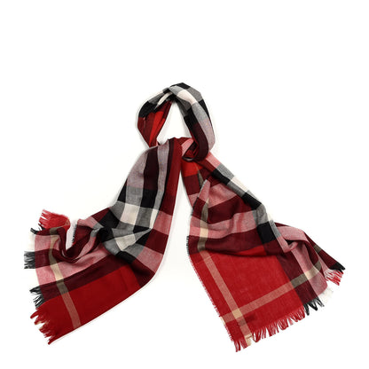 Burberry Wool Cashmere Tonal Check Lightweight Scarf Parade Red 1 of 4