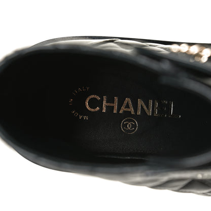 Chanel Shiny Lambskin Quilted Lace Up Combat Boots 38.5 Black 9 of 14