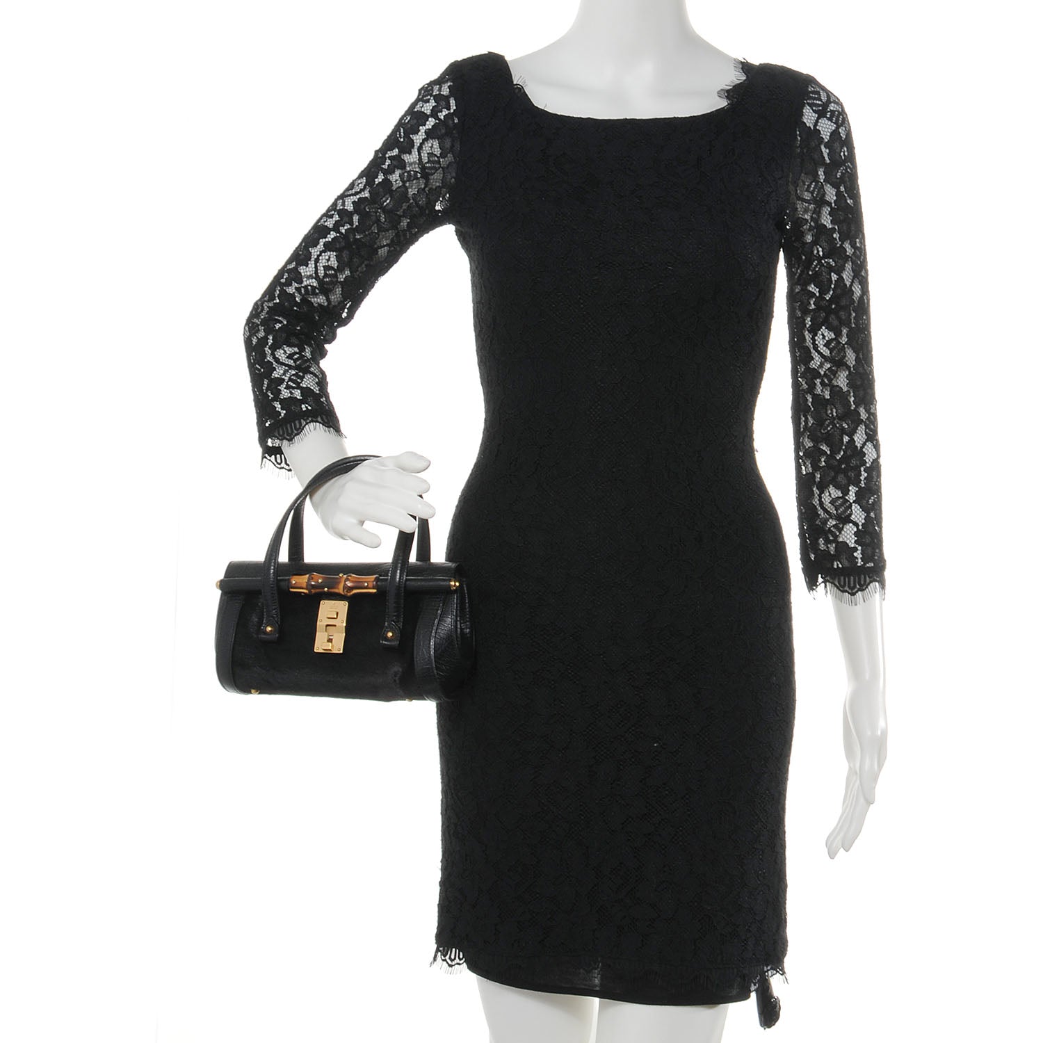 Gucci Calf Hair Calfskin Mini Bamboo Bullet Black 2 of 8